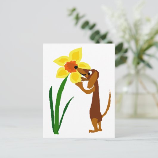 Carte Postale Dachshund drôle Odeur Daffodique Jaune (Debout devant)