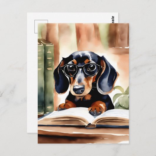 Carte Postale Dachshund en aquarelle (Devant / Derrière)
