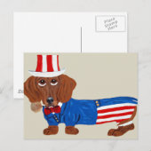 Carte Postale Dachshund en costume d'Oncle Sam (Devant / Derrière)