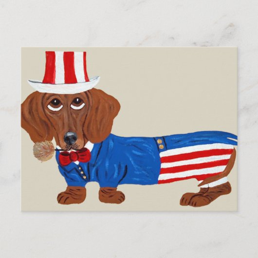 Carte Postale Dachshund en costume d'Oncle Sam (Devant)