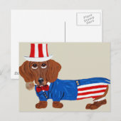 Carte Postale Dachshund en costume d'Oncle Sam (Devant / Derrière)