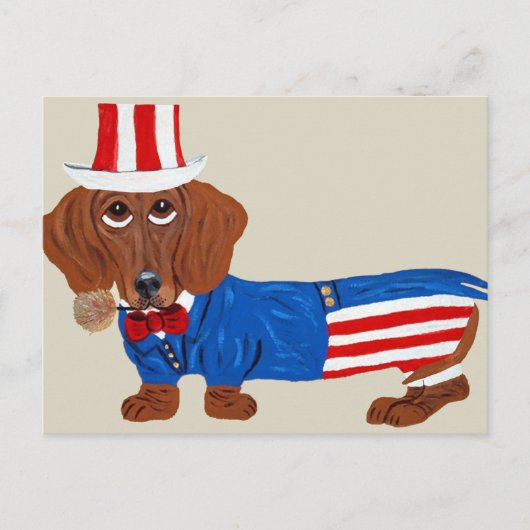 Carte Postale Dachshund en costume d'Oncle Sam (Devant)