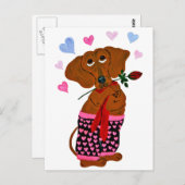 Carte Postale Dachshund En Pink Heart Shorts (Devant / Derrière)