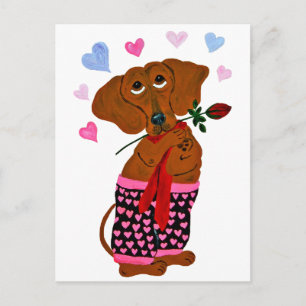 Carte Postale Dachshund en short cœur rose
