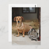 Carte Postale Dachshund Est Assis Sur Le Chemin De Marche Avec C (Devant / Derrière)