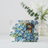 Carte Postale Dachshund et Forget-Me-Nots (Debout devant)