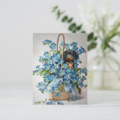 Carte Postale Dachshund et Forget-Me-Nots (Debout devant)
