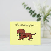 Carte Postale Dachshund et un dessin animé sur les fleurs (Debout devant)