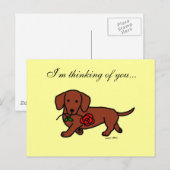 Carte Postale Dachshund et un dessin animé sur les fleurs (Devant / Derrière)