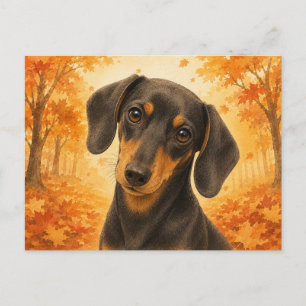 Carte Postale Dachshund Forêt d'Automne Chien