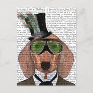 Carte Postale Dachshund Green Gogges Top Hat