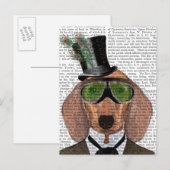Carte Postale Dachshund Green Gogges Top Hat (Devant / Derrière)