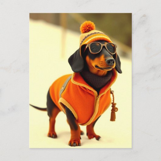Carte Postale Dachshund habillé en tenue de ski (Devant)