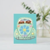 Carte Postale Dachshund Hippies Dans Leur Flower Love Mobile (Debout devant)