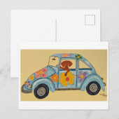 Carte Postale Dachshund in Hippie car (Devant / Derrière)
