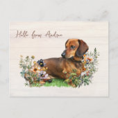 Carte Postale Dachshund in Wildflowers Hello From Postcard (Devant)