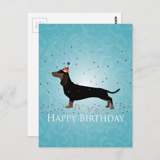 Carte Postale Dachshund Joyeux Design d'anniversaire (Devant / Derrière)