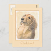Carte Postale Dachshund (Longhaerien) Peinture - Art Chien origi (Devant / Derrière)