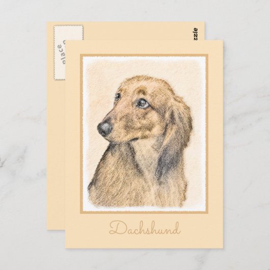 Carte Postale Dachshund (Longhaerien) Peinture - Art Chien origi (Devant / Derrière)