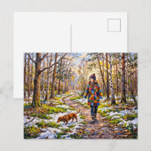 Carte Postale Dachshund marchant le long d'un chemin forestier e (Devant / Derrière)