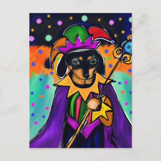 CARTE POSTALE DACHSHUND MARDI GRAS (Devant)