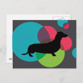 Carte Postale Dachshund noir avec motif à points lumineux (Devant / Derrière)