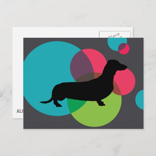 Carte Postale Dachshund noir avec motif à points lumineux (Devant / Derrière)