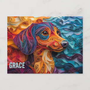 Carte Postale Dachshund Papier Quitter Art Chien Portrait
