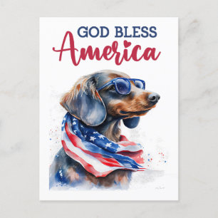 Carte Postale Dachshund patriotique, Dieu bénisse l'Amérique Car