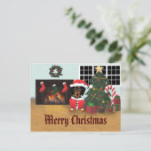 Carte Postale Dachshund Père Noël Joyeux décor de Noël (Debout devant)