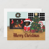 Carte Postale Dachshund Père Noël Joyeux décor de Noël (Devant / Derrière)