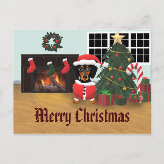 Carte Postale Dachshund Père Noël Joyeux décor de Noël