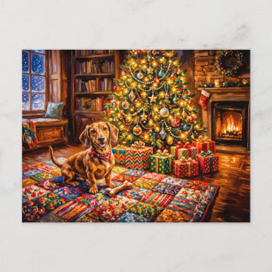 Carte Postale Dachshund se reposant à côté d'une cheminée de Noë