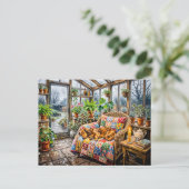 Carte Postale Dachshund se reposant sur une chaise patchwork à l (Debout devant)