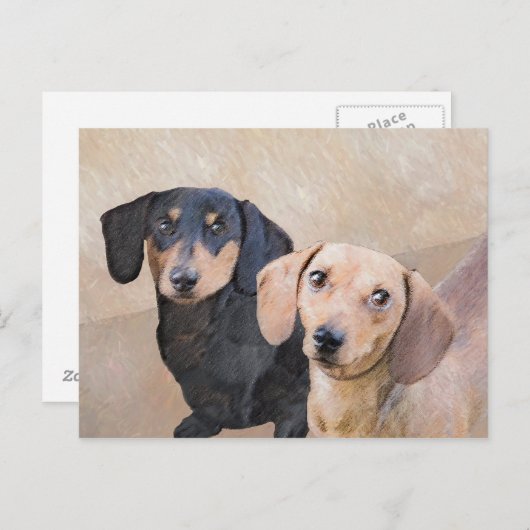 Carte Postale Dachshund (Smooth) Peinture - Art Chien original (Devant / Derrière)
