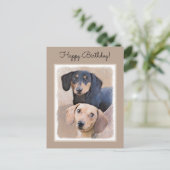 Carte Postale Dachshund (Smooth) Peinture - Art Chien original (Debout devant)