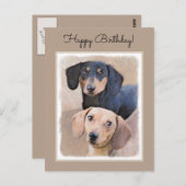 Carte Postale Dachshund (Smooth) Peinture - Art Chien original (Devant / Derrière)