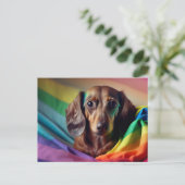 Carte postale Dachshund sur Rainbow Flag (Debout devant)