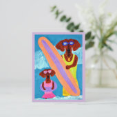 Carte Postale Dachshund surfeur avec chiot (Debout devant)