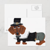 Carte Postale Dachshund Thanksgviving Pilgrim (Devant / Derrière)