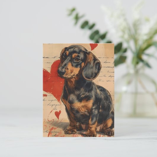 Carte Postale Dachshund Vintage Saint-Valentin (Debout devant)
