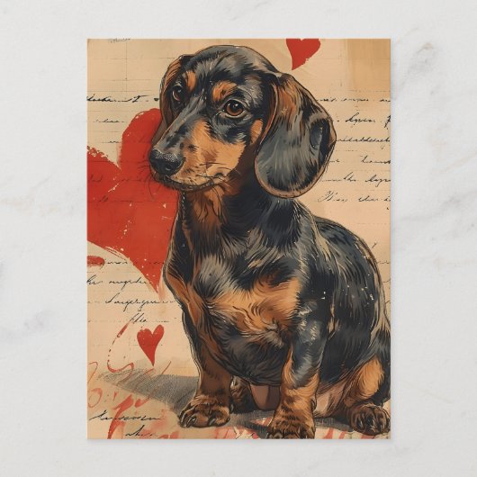 Carte Postale Dachshund Vintage Saint-Valentin (Devant)