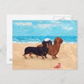 Carte Postale Dachshunds à la plage (Devant / Derrière)