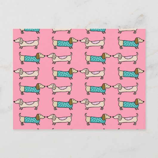 Carte Postale Dachshunds dans l'amour rose (Devant)