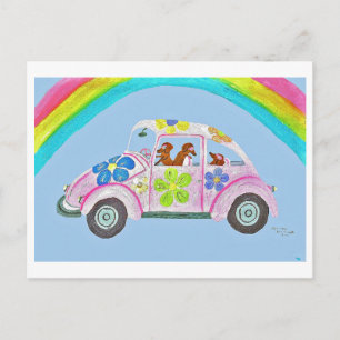 Carte Postale Dachshunds dans une voiture hippie