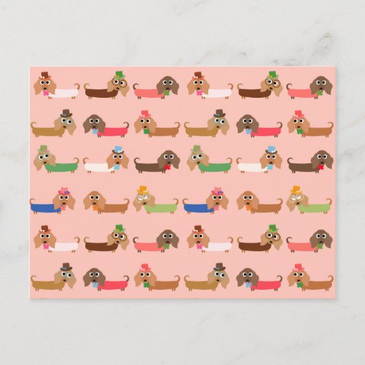 Carte Postale Dachshunds sur rose (Devant)