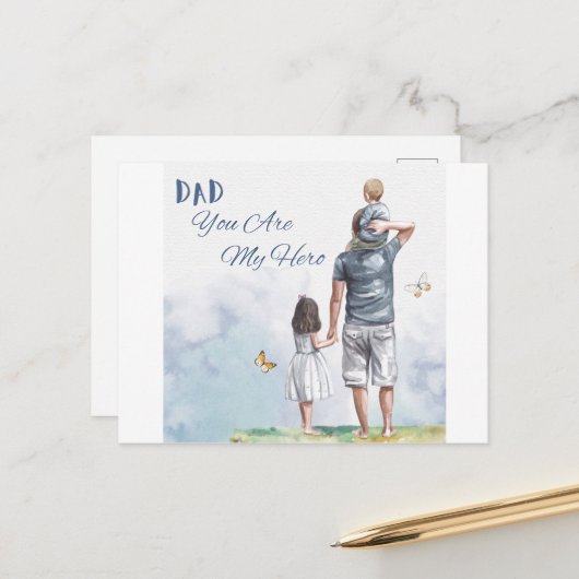 Carte Postale Dad You Are My Hero (Devant/Arrière en situation)