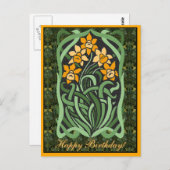 Carte Postale Daffodiles d'anniversaire Art nouveau (Personnalis (Devant / Derrière)