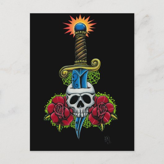 Carte postale Dagger, Crâne et Rose (Devant)