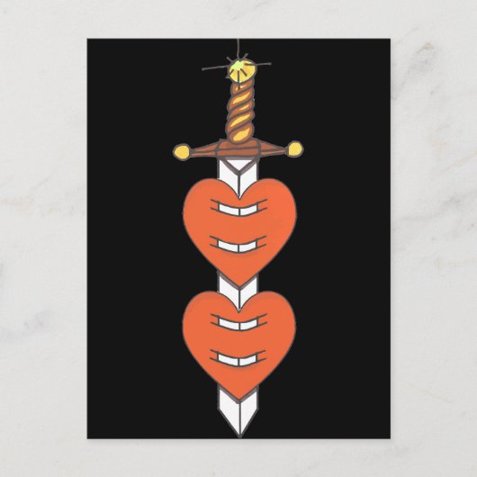Carte Postale Dagger et Coeurs Classique Conception de tatouage (Devant)